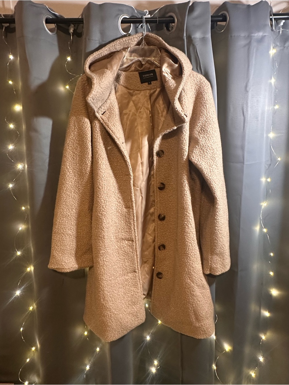 Women’s Hooded Teddy Coat in Beige